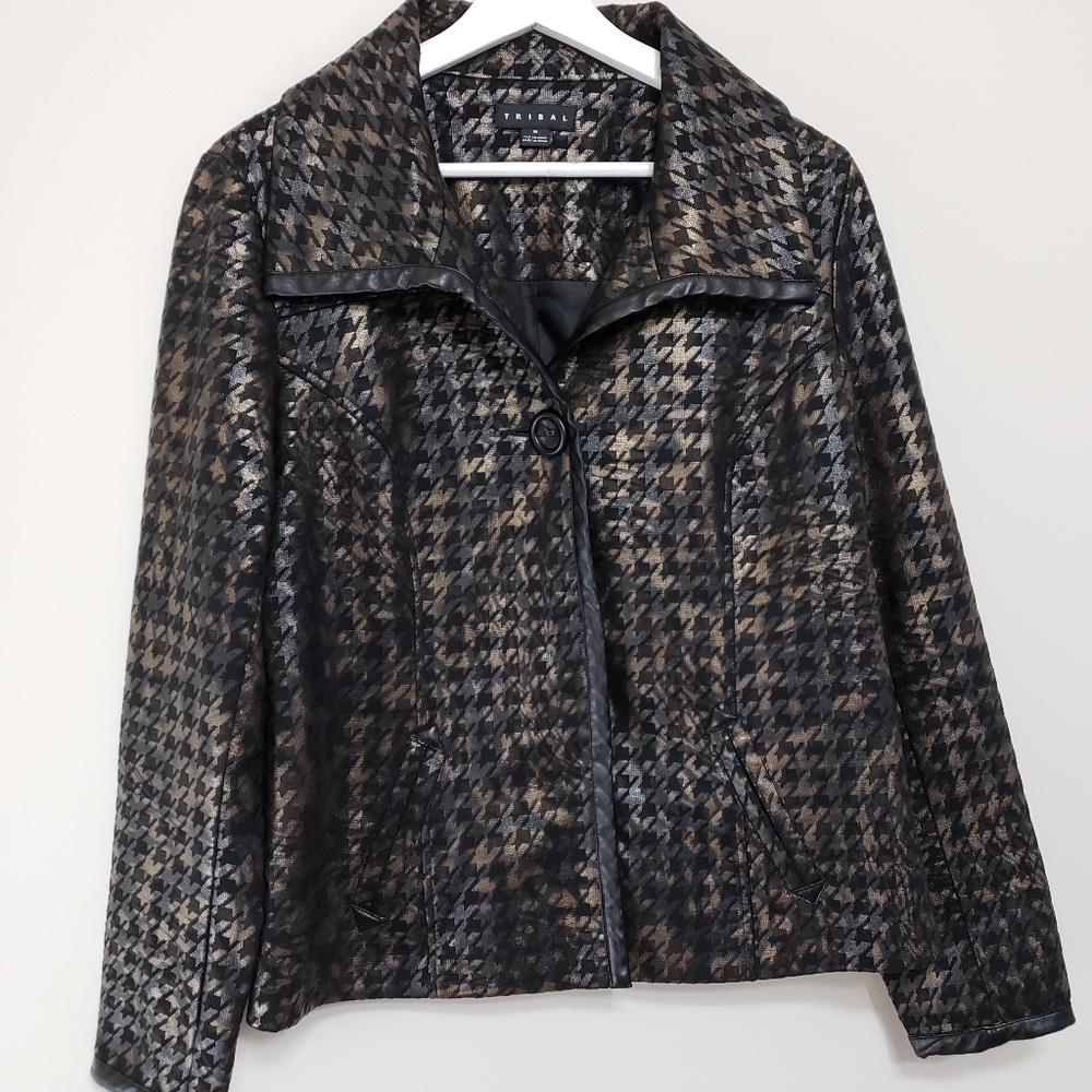 Tribal Jacket Houndstooth Soft Blazer Size Medium